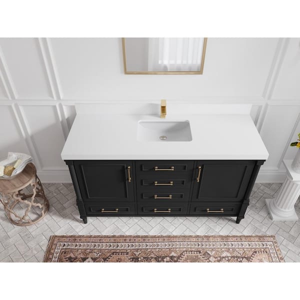 Ronbow Arden 60-inch Eco Friendly Bathroom Double Vanity Set in Black with  Mirror, Quartz Top with White Ceramic Bathroom Sink - Bed Bath & Beyond -  13984314