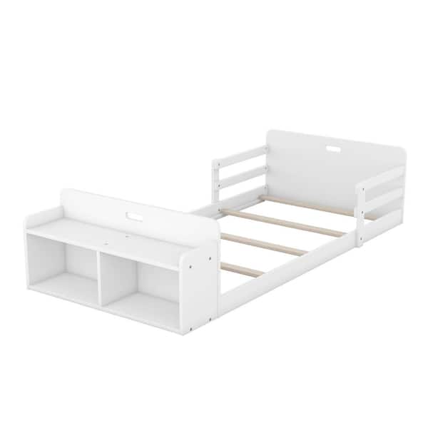Harper & Bright Designs White Wood Frame Twin Size Floor Bed with 