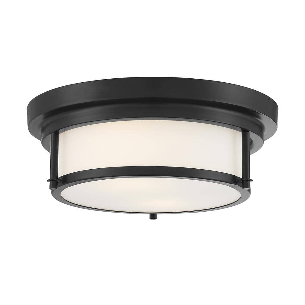 Matte Black Nickel-Accented 2-Light Flush Mount Ceiling Fixture