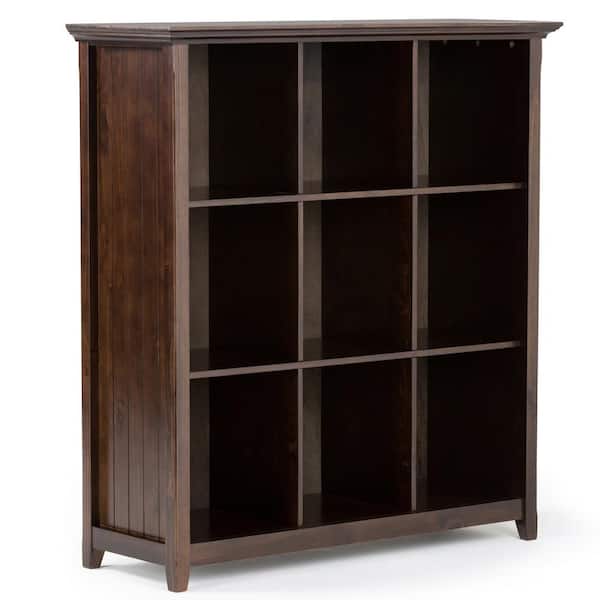 Simpli Home Acadian Solid Wood 48 in. x 44 in. Transitional 9 Cube Bookcase and Storage Unit in Brunette Brown
