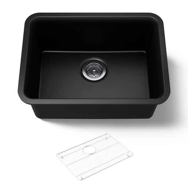 KOHLER Cairn 24-1/2 in. x 18-5/16 in. x 9-1/2 in. Neoroc Granite Composite Undermount Single-Bowl Kitchen Sink In Matte Black