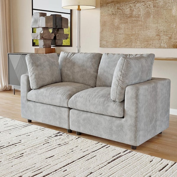 JEAREY Modern 91 in. Grey Chenille Square Arm L-Shaped