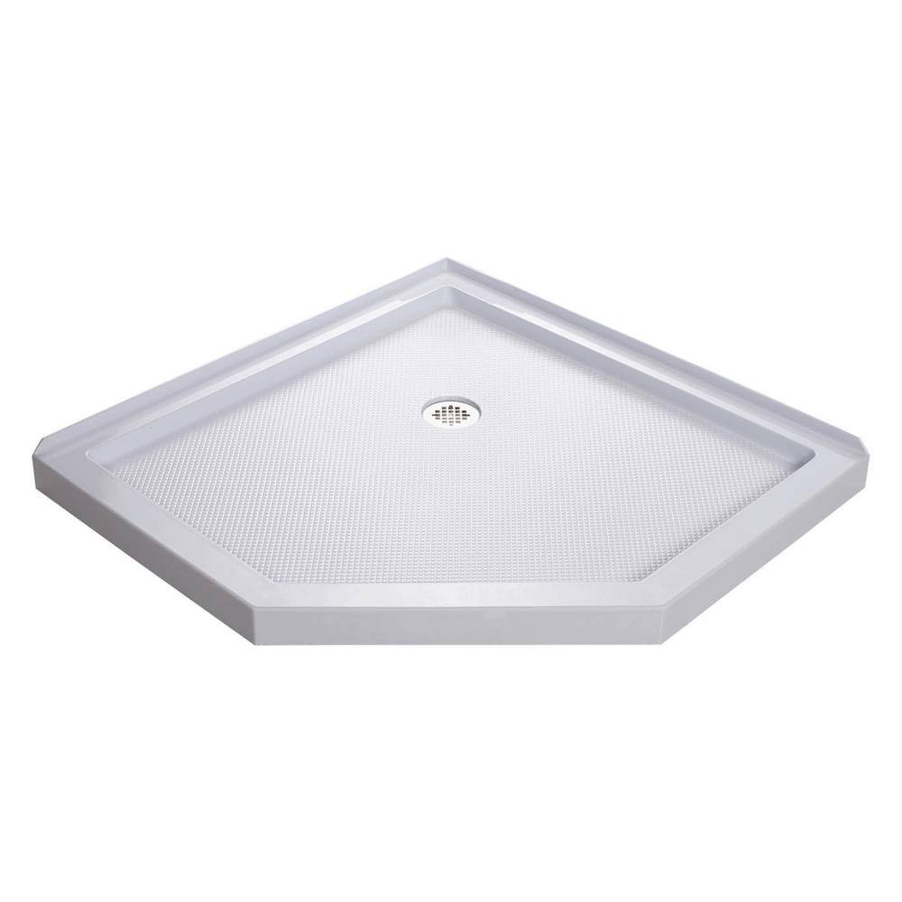 White Acrylic Corner Shower Kit with Shelves and Footrest
