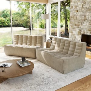 Set of 2 Loveseat Armless 55.1 in. 2 Piece Linen Modular Sectional Sofa 2-Seater Fireside Lazy Floor Sofa Couch in Khaki