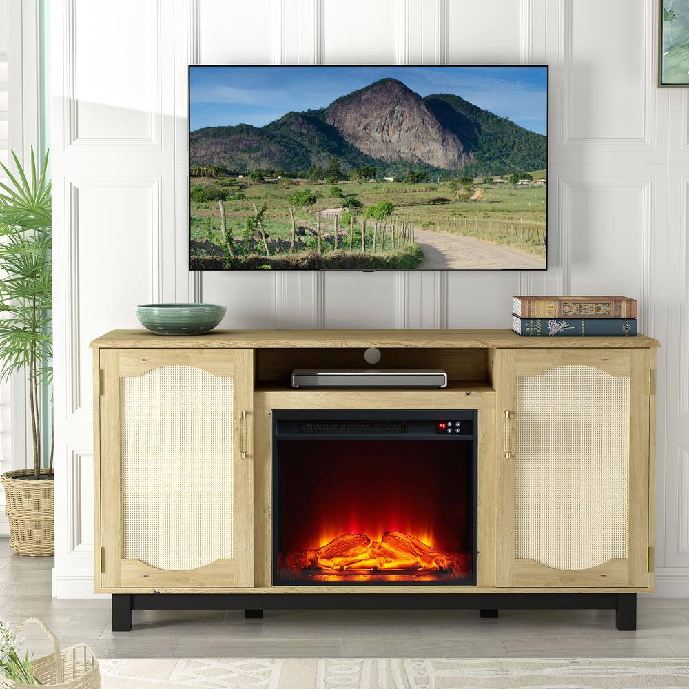 FESTIVO 63 in. Freestanding Wooden Electric Fireplace TV Stand in