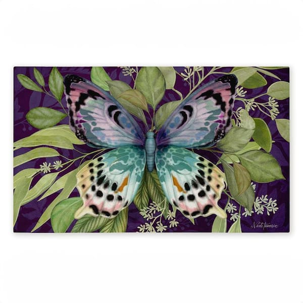 Midnight Butterfly Garden Green 18 in. x 30 in. Polyester Non-Slip Outdoor Door Mat