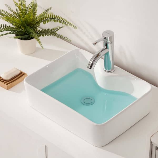 19 in. Farmhouse 1-Bowl in White Ceramic Rectangular Vessel Bathroom Sink, Modern 19 in. x 15 in. Farmhouse Kitchen Sink