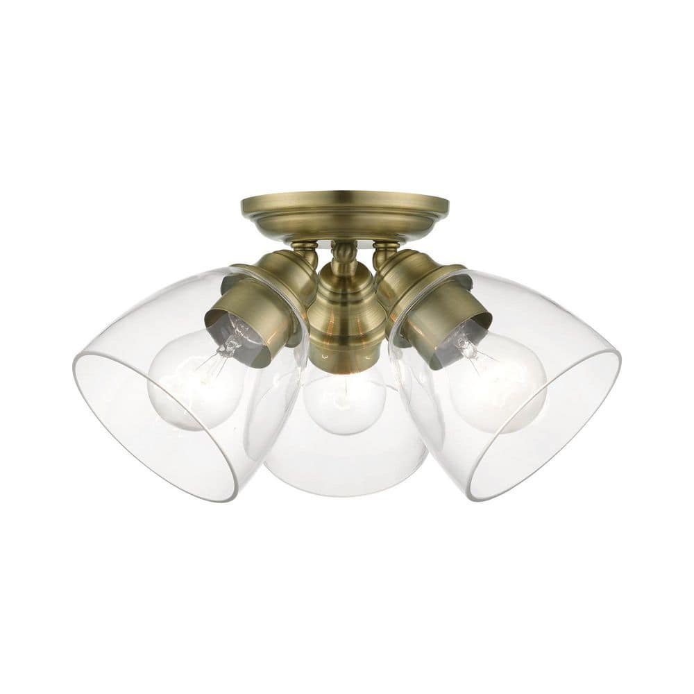 Grandview 14.25 in. 3-Light Antique Brass Semi Flush Mount with Clear Glass price history on PriceWatchPro