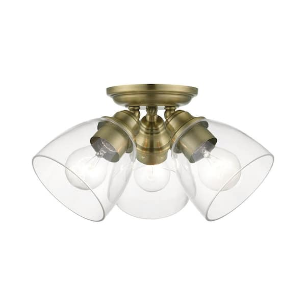 Livex Lighting Montgomery 14.25 in. 3-Light Antique Brass Semi-Flush ...