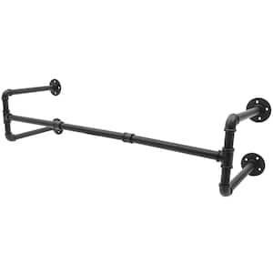Black Iron Wall-Mounted Industrial Pipe Clothes Rack 39.37 in. x 9.8 in.