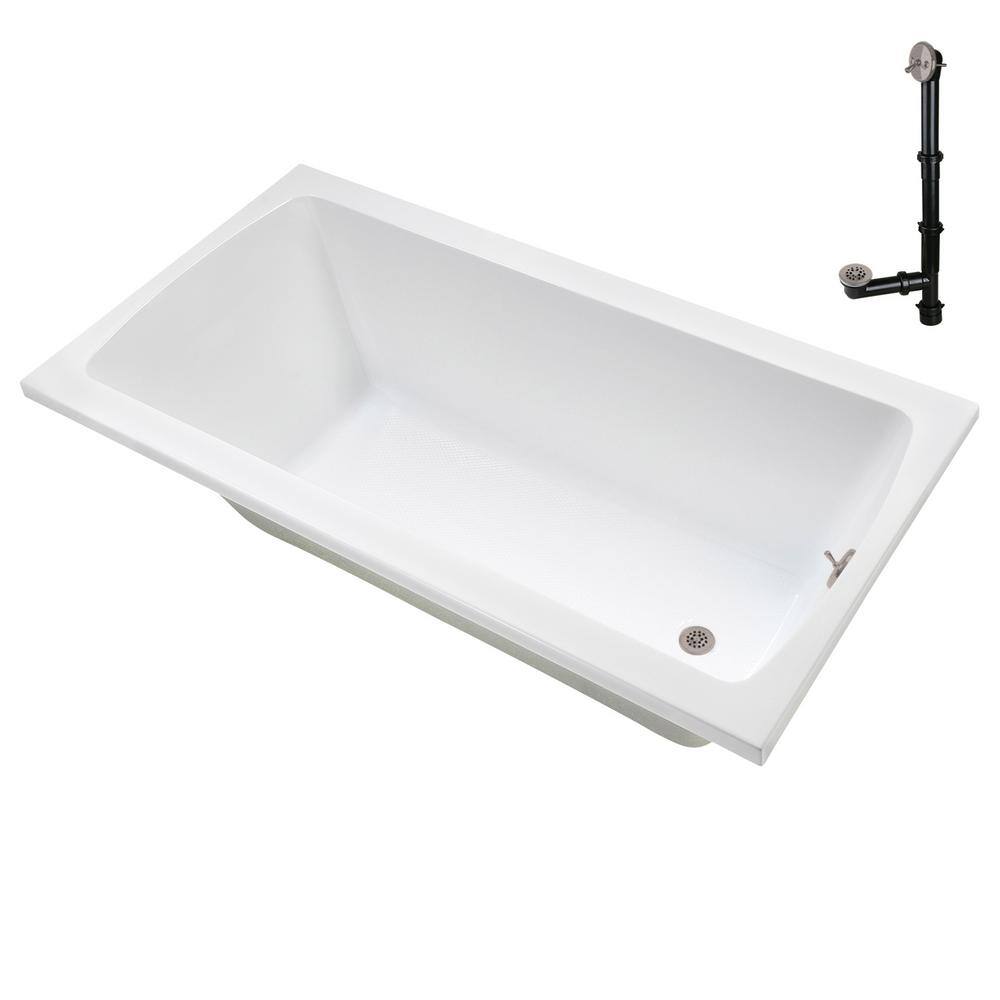 66" White Acrylic Rectangular Drop-In Soaking Bathtub