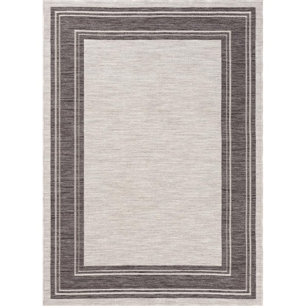 Wyatt Ivory/Gray 7 ft. 10 in. x 8 ft. 10 in. Bordered High-Low Yarn Indoor/Outdoor Area Rug