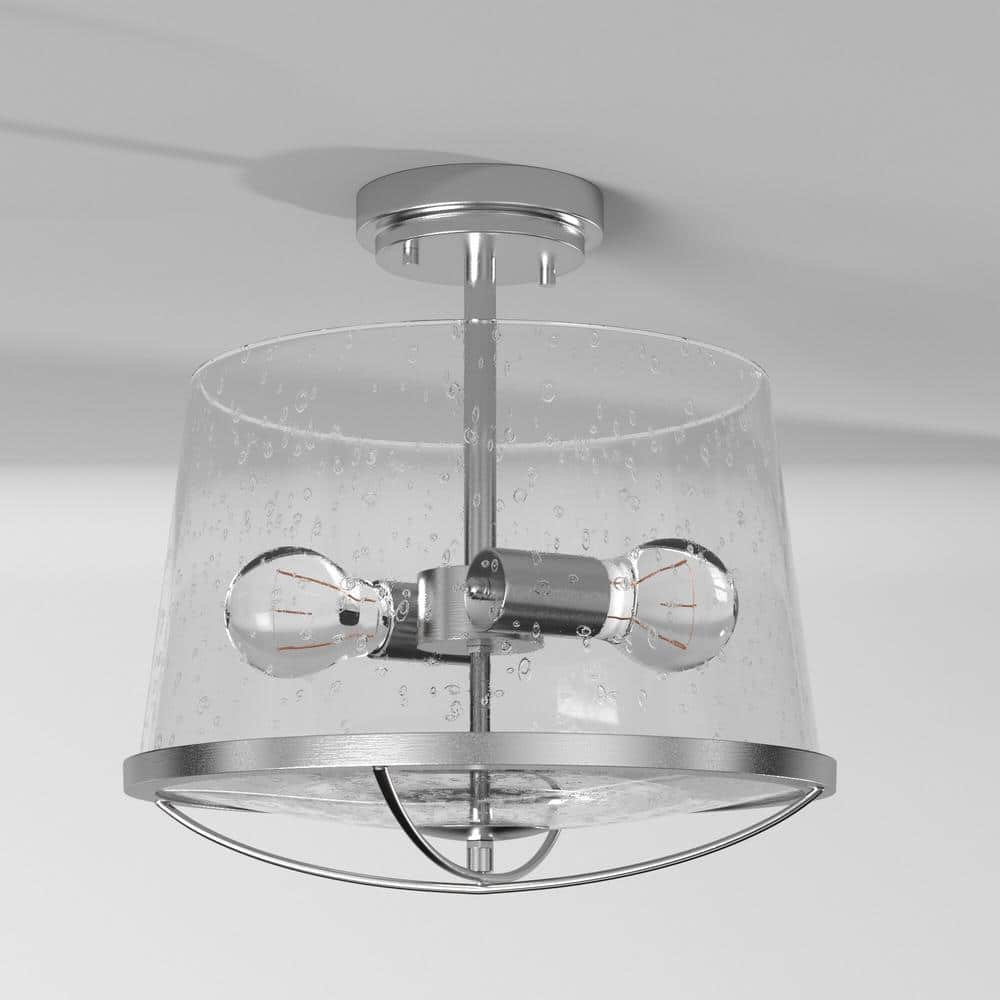 Darby Satin Platinum Glass Semi-Flush Mount Ceiling Light