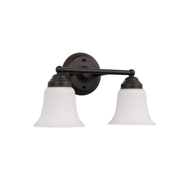 Ashhurst 2-Light Oil Rubbed Bronze Vanity Light with Frosted Glass Shades Ashhurst 2-Light Oil Rubbed Bronze Vanity Light with Frosted Glass Shades