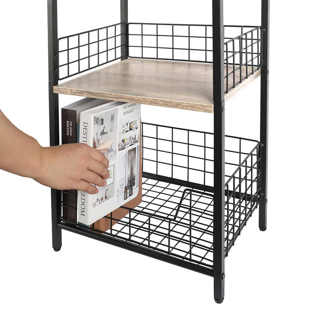 Greige and Black Industrial Wood and Metal End Table