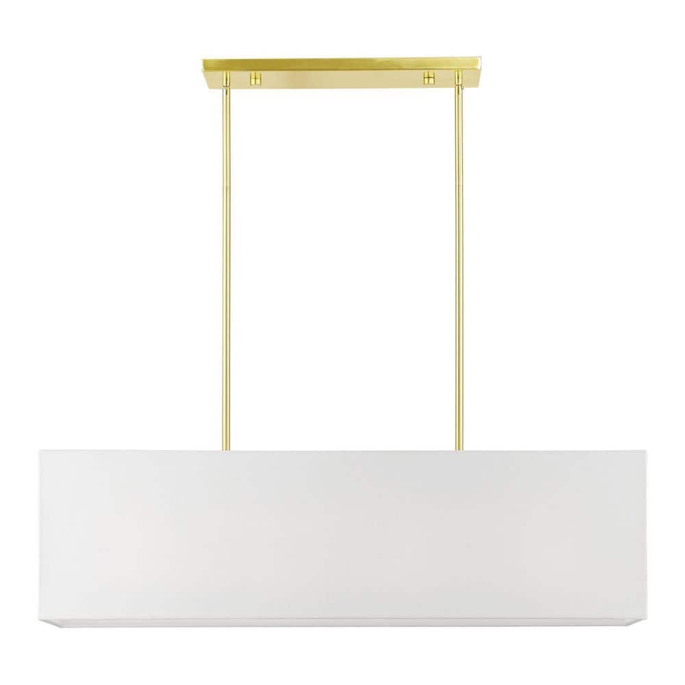 Summit Satin Brass 4-Light Linear Chandelier with Off-White Shade