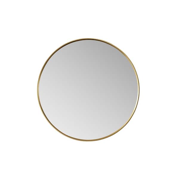ROSWELL Cascante 32 in. W x 32 in. H Metal Framed Round Bathroom Vanity Mirror in Gold