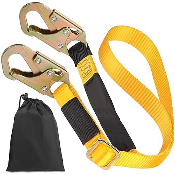 Adjustable 4 ft. to 6 ft. Tree Climbing Safety Lanyard Fall Protection Webbing Belt with Double Rebar Hook