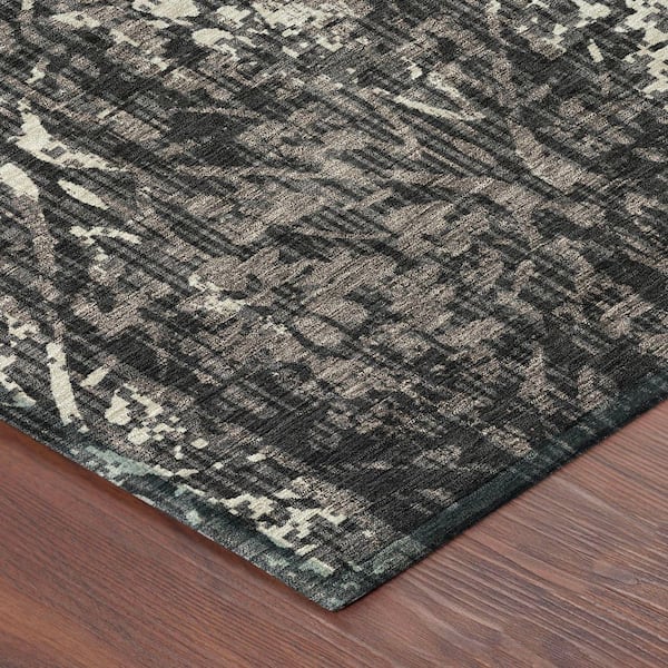 Chantille Machine Washable Indoor/Outdoor Abstract ACN2482 Black 8 ft. x 8 ft. Round Rug