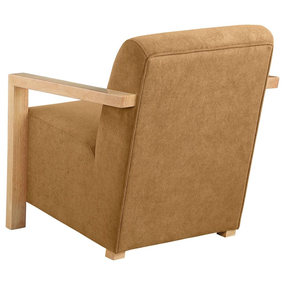 Diego Light Brown Fabric Upholstered Accent Chair with Wooden Arms