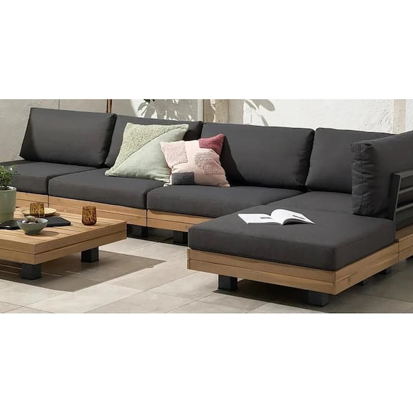 Celenza 98 in. Armless 2-Piece Fabric Modular Sectional Sofa in Teak Grey with Coffee Table