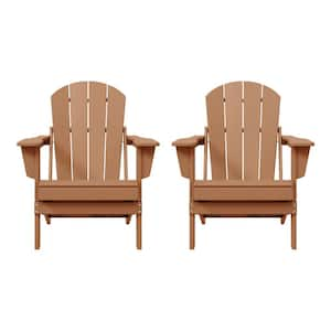 Laguna 2-Pack Fade Resistant Outdoor Patio HDPE Poly Plastic Classic Folding Adirondack Chairs in Teak