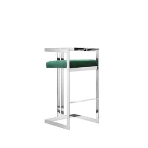 29.5 in. Green and Silver Low Back Metal Frame Bar Stool with Velvet Seat