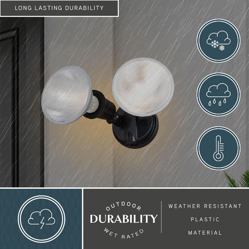Black Dual Adjustable Outdoor Security Flood Light