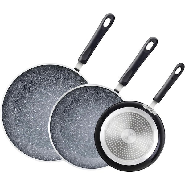 Cook N Home 3-Pieces Frying Saute Pan Set with Non-stick Coating and Induction Compatible Bottom, 8 in. /10 in. /12 in. , Black