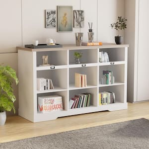 36.25in. Tall White Wood 9-shelf Large Standard Bookcase with Interior Shelves, Storage
