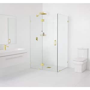39 in. W x 39 in. D x 78 in. H Pivot Frameless Corner Shower Enclosure in Polished Brass Finish with Clear Glass