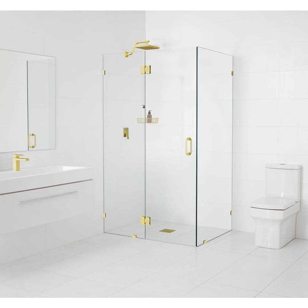 78" Frameless Glass Shower Enclosure with Polished Brass Hinges