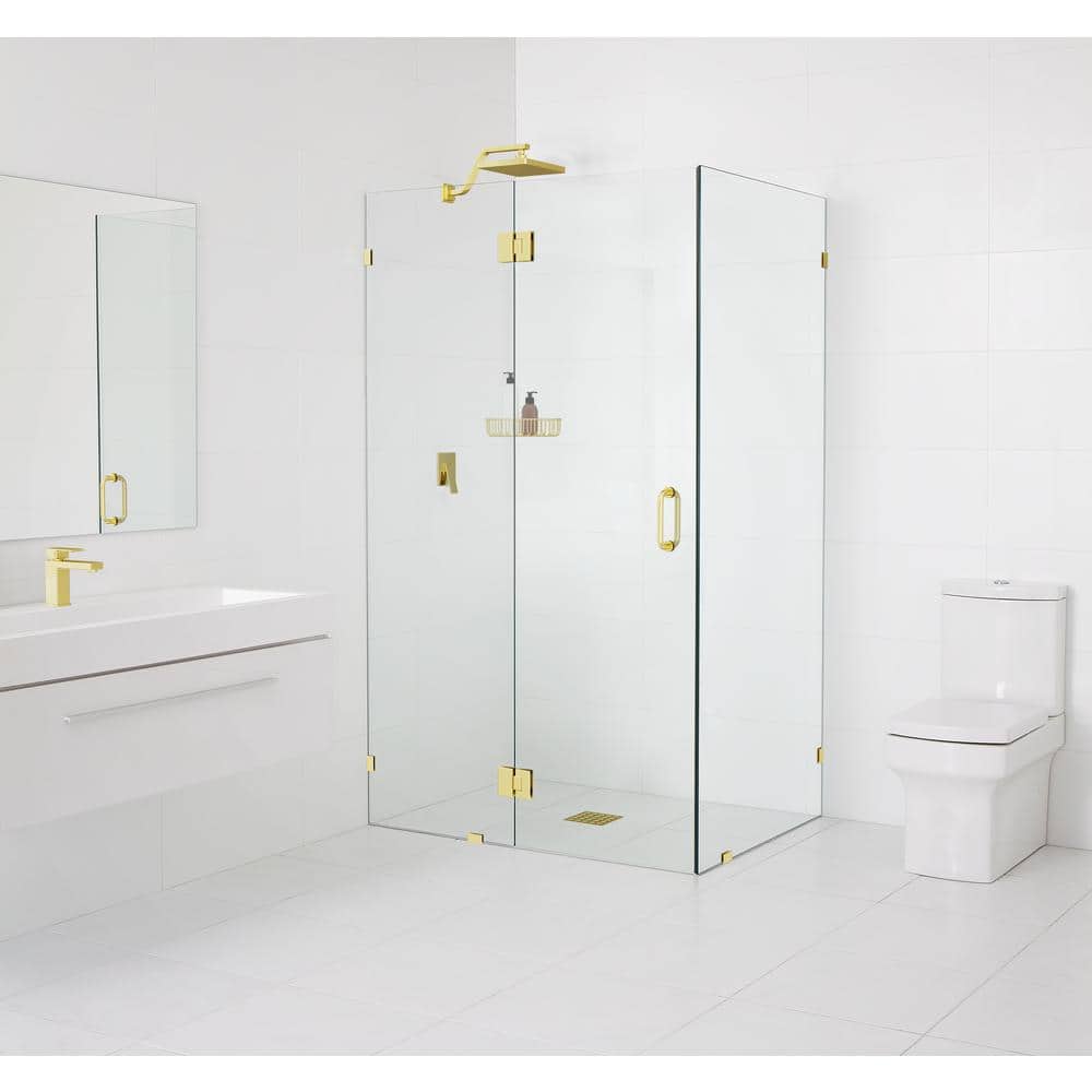Glass Warehouse 41 in. W x 39 in. D x 78 in. H Pivot Frameless Corner  Shower Enclosure in Polished Brass Finish with Clear Glass 90-GH-41-39-PB  The Home Depot