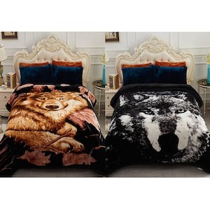 Black Wolf 2-Ply Reversible Polyester Fleece Mink 85 in. x 93 in. 10 lbs. Winter Blanket
