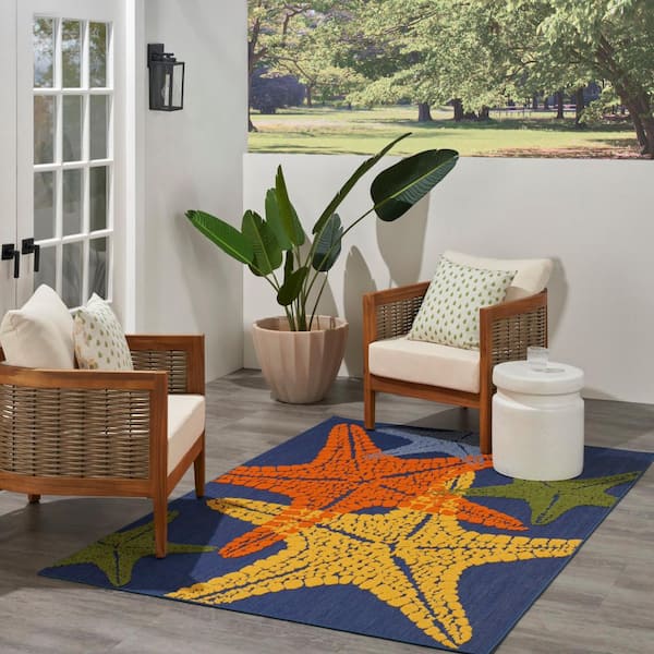 Aloha Blue Multicolor 5 ft. x 8 ft. Nature-inspired Contemporary Indoor/Outdoor Area Rug