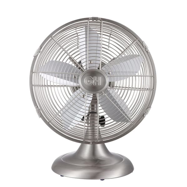 Retro 12 in. All-Metal Table/Desk Fan with 3-Speed Settings, Wide Oscillation, and Carrying Handle in Brushed Nickel