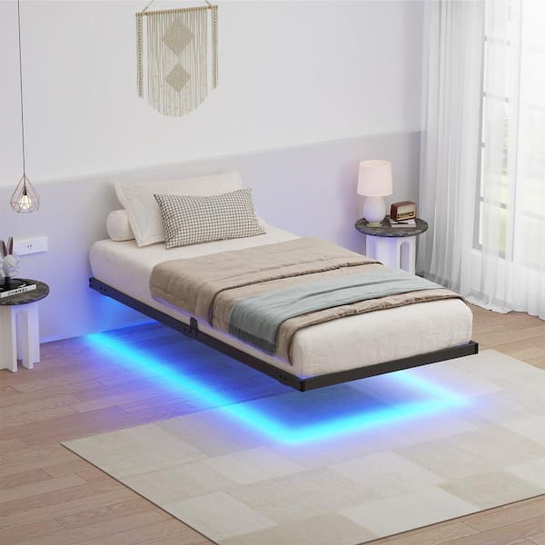 Lusimo 12in. Black LED Floating Bed Frame Twin Platform Bed