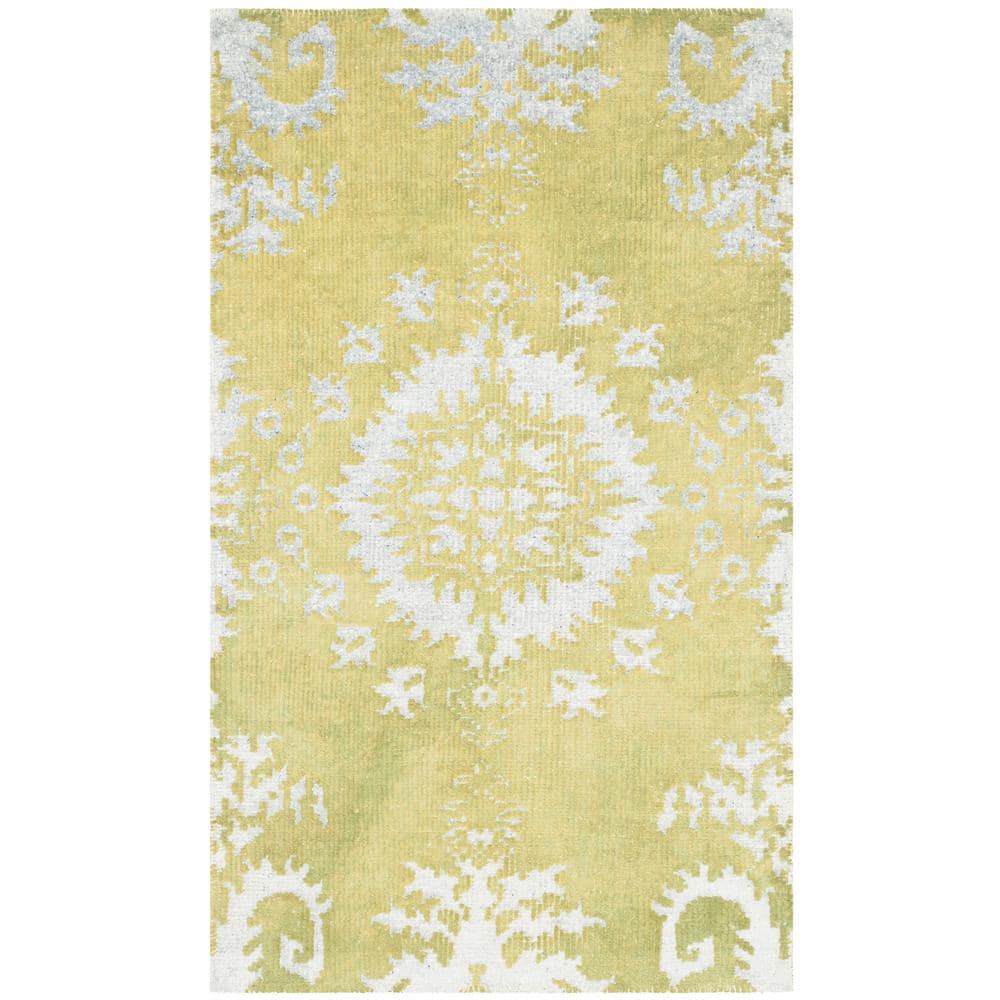 Chartreuse Hand-Knotted Wool and Viscose 3' x 5' Area Rug