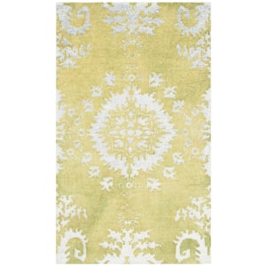 Stone Wash Chartreuse Doormat 3 ft. x 5 ft. Floral Area Rug