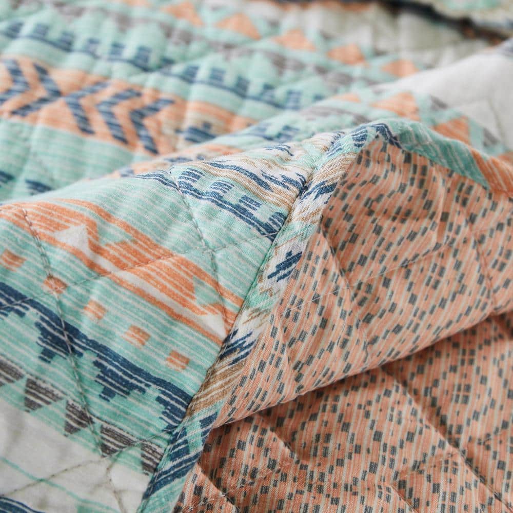 King Size Blue Southwestern Reversible Microfiber Quilt Set