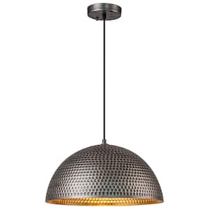 Jan 15.7 in. 1-Light Industrial Antique Black Hammered Globe Large Round Dome Pendant Light with Oversized Metal Shade