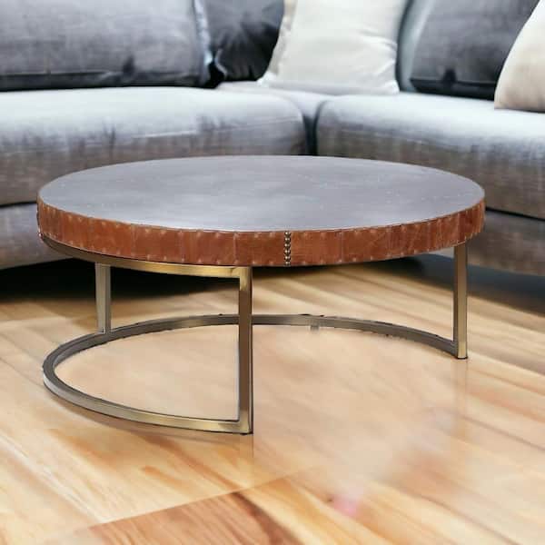 HomeRoots 36 in. Gold Round Metal Coffee Table