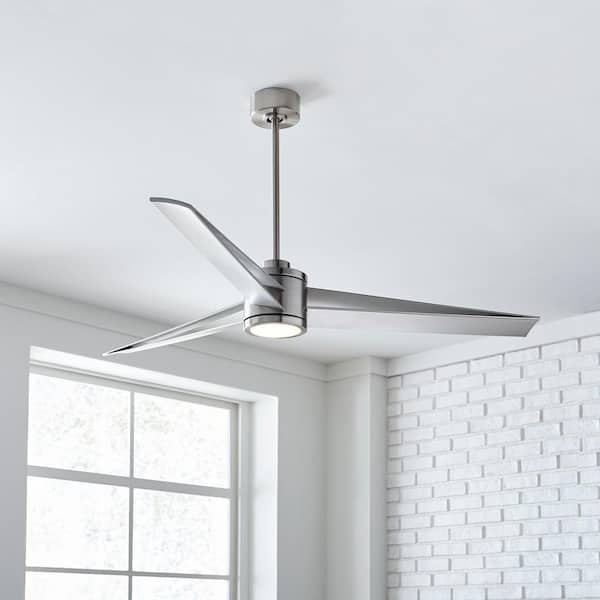 Generation Lighting - Armstrong 60 in. Integrated LED Indoor/Outdoor Brushed Steel Ceiling Fan with Light Kit, DC Motor and Remote Control
