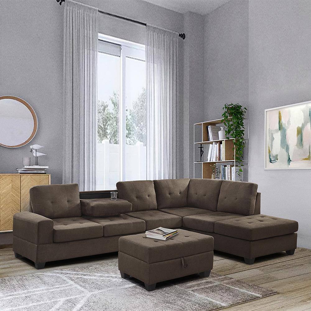 Chocolate Brown Tufted Microfiber Storage Ottoman