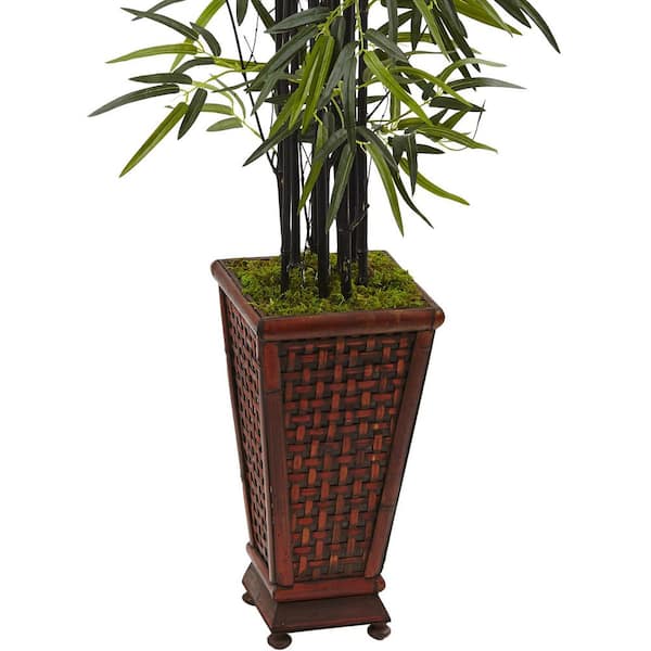 Árbol artificial de bambú negro para interiores Nearly Natural en macetero decorativo 5806 - The Home Depot