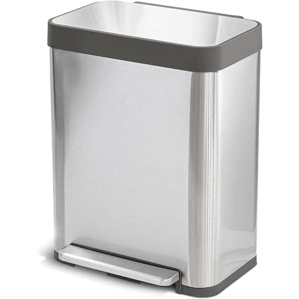 THE CLEAN STORE 50 L/13.2 Gal. Soft-Close, Smudge Resistant Trash Can with Foot Pedal and Built in Filter- Stainless Steel