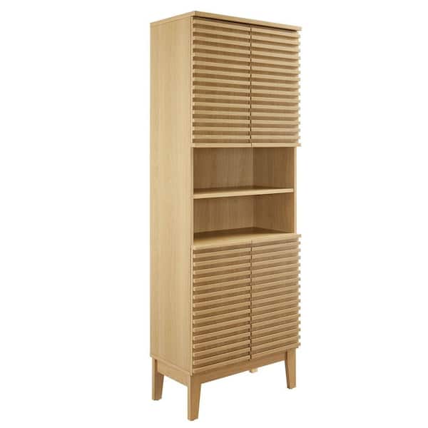 Render 23.4 in. W x 12.9 in. D x 63.4 in. H Brown MDF and Particleboard Freestanding Linen Cabinet in Oak