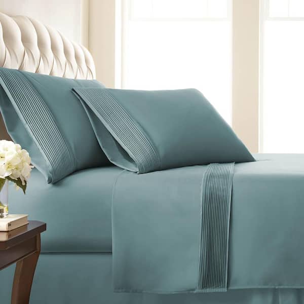 Southshore Fine Linens Vilano Pleated 21 in. Extra-Deep Pocket 4-Piece Steel Blue Full Microfiber Sheet Set