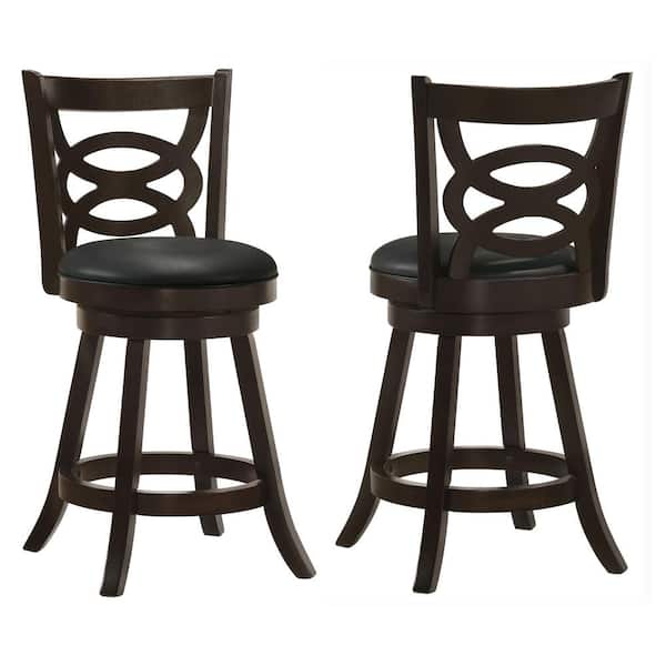 Coaster 24.5 in. Cappuccino and Black High Back Wood Frame Swivel Counter Stools with Faux Leather Seat (Set of 2)