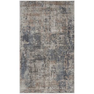 Concerto Blue Beige 3 ft. x 5 ft. Textured Contemporary Kitchen Area Rug